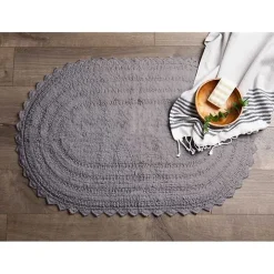 Gray Large Crochet Oval Bath Mat