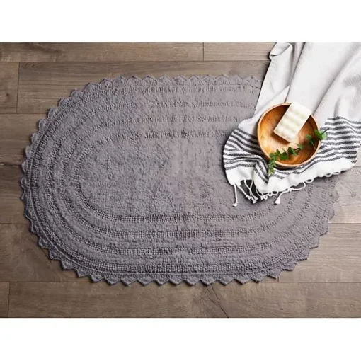 Gray Large Crochet Oval Bath Mat