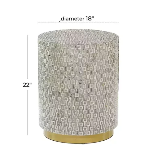 Gray Mother Of Pearl Sells Wood Base Accent Table