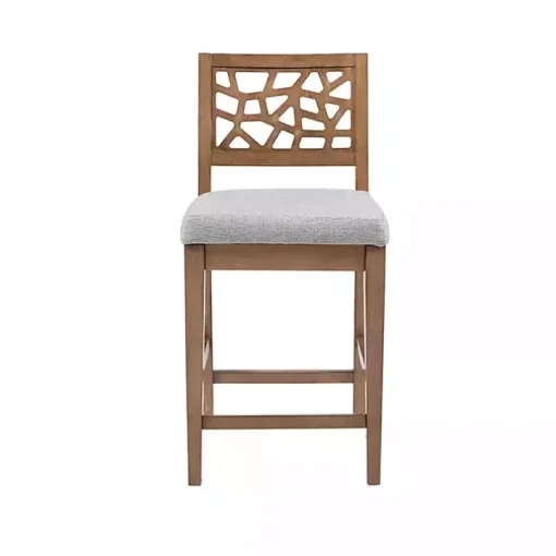 Gray Upholstered Oak Crackle Counter Stool