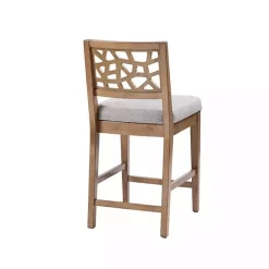 Gray Upholstered Oak Crackle Counter Stool