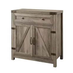 Gray Wash Wooden and Metal Barn Door Cabinet