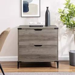 Gray Wood and Iron Accent Filing Cabinet