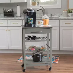 Gray Wood and Stainless Steel Kitchen Cart