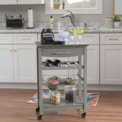Gray Wood and Stainless Steel Kitchen Cart