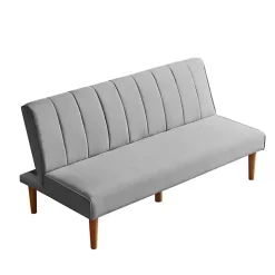 Gray Woven Channel Convertible Sofa