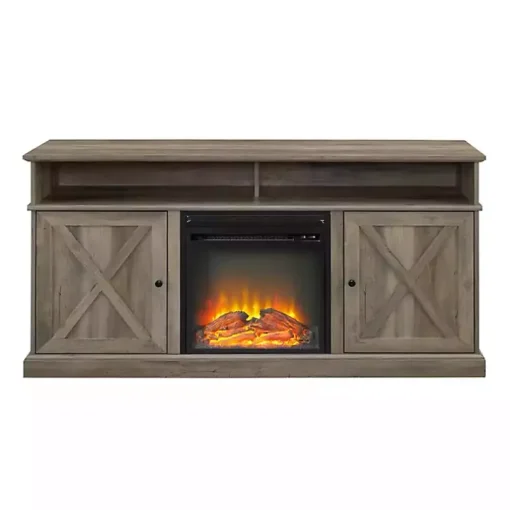 Graywash Rustic Fireplace Cabinet
