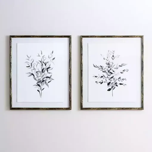 Greige Leaves II Bamboo Frame Art Print