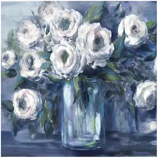 Indigo and White Blooms Giclee Canvas Art Print