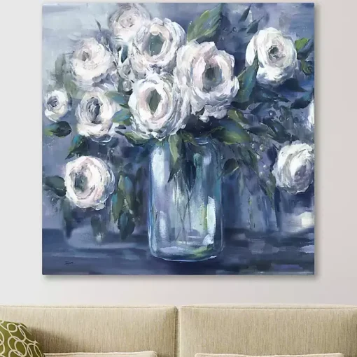 Indigo and White Blooms Giclee Canvas Art Print