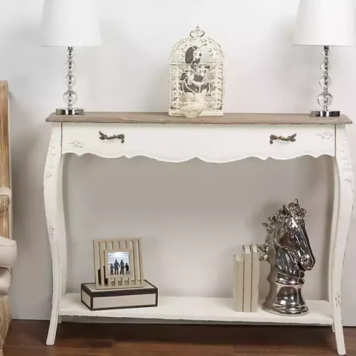 Ivory Distressed Streaked Console Table