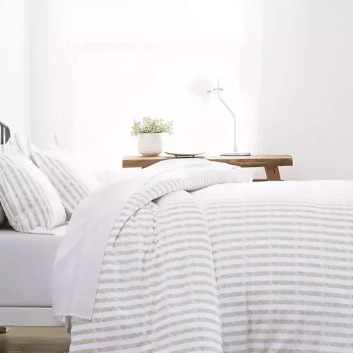 Ivory Rugged Stripes Puffed 3-pc. King Duvet Set