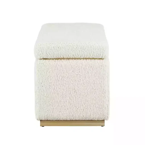 Ivory Sherpa & Pine Rectangle Storage Ottoman
