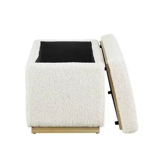 Ivory Sherpa & Pine Rectangle Storage Ottoman