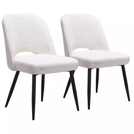 Ivory Teddy Upholstered Dining Chairs, Set of 2