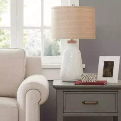 Ivory Textured Ceramic Boho Table Lamp