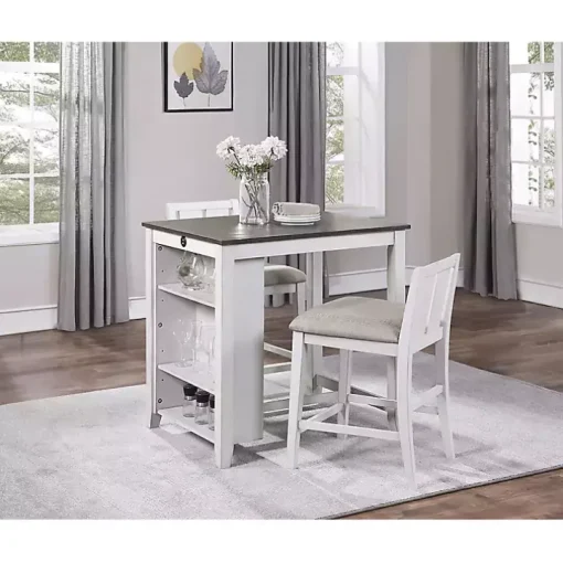Ivory USB Counter Table and Stools, Set of 3