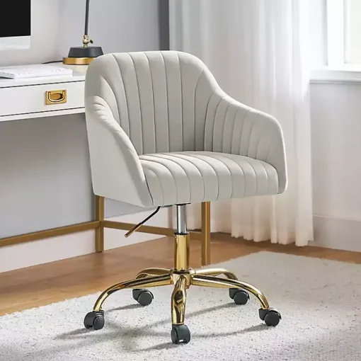 Ivory Velvet Swivel Jacyln Office Chair