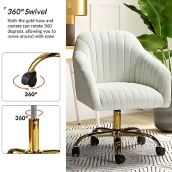 Ivory Velvet Swivel Jacyln Office Chair