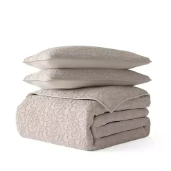 Latte Floral Stitch 3-pc. King Quilt Set