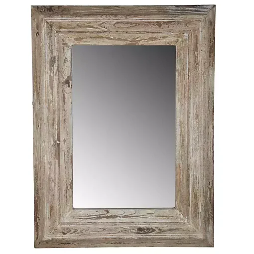 Light Whitewashed Wood Rectangular Wall Mirror