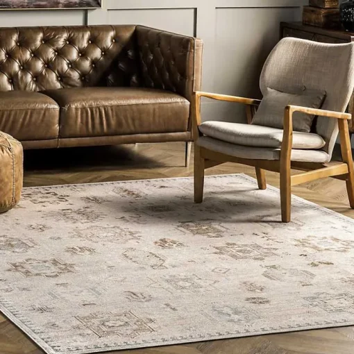 Lottie Cream Vintage Washable Area Rug, 8x10