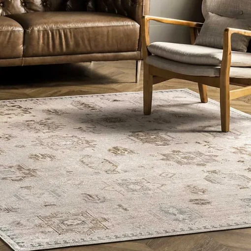 Lottie Cream Vintage Washable Area Rug, 8x10