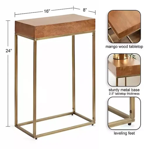 Mango Wood & Gold Slim Karlsen Accent Table