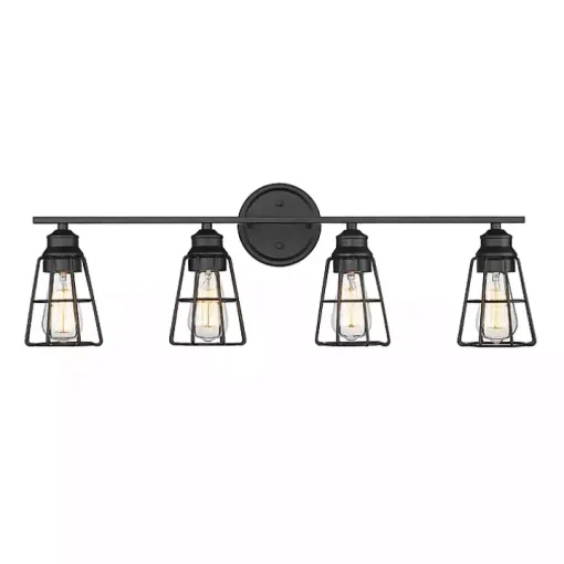 Matte Black Cage Shade Vanity Light