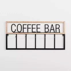 Metal and Wood Coffee Bar Wall Hooks
