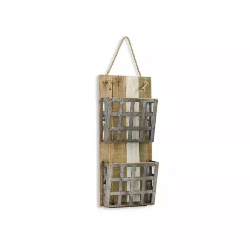 Metal and Wood 2-Tier Mail Holder Wall Plaque