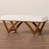 Mid-Century Modern White Boucle Angled Bench