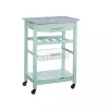 Mint Green Rolling Kitchen Cart with Granite Top