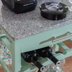 Mint Green Rolling Kitchen Cart with Granite Top