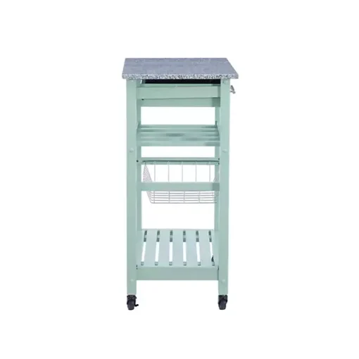 Mint Green Rolling Kitchen Cart with Granite Top
