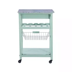 Mint Green Rolling Kitchen Cart with Granite Top