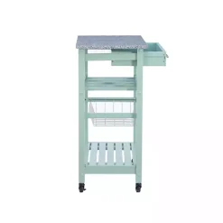 Mint Green Rolling Kitchen Cart with Granite Top