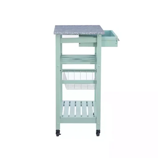 Mint Green Rolling Kitchen Cart with Granite Top