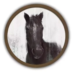 Moody Horse Round Brown Framed Art Print