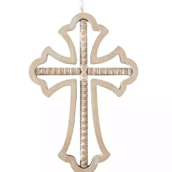 Natural Beaded Wood Cross Wall Plaques, Set of 3