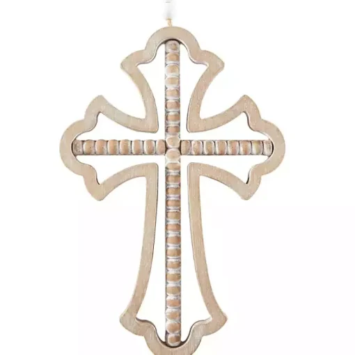 Natural Beaded Wood Cross Wall Plaques, Set of 3