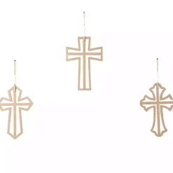 Natural Beaded Wood Cross Wall Plaques, Set of 3