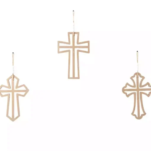 Natural Beaded Wood Cross Wall Plaques, Set of 3