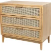 Natural Wood and Rattan 3-Drawer Chest