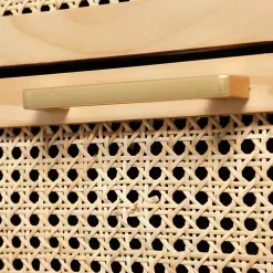 Natural Wood and Rattan 3-Drawer Chest