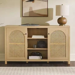Natural Wood and Rattan 2-Door Sideboard