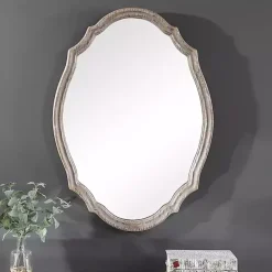 Natural Wood Distressed Curved Frame Mirror