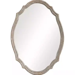 Natural Wood Distressed Curved Frame Mirror