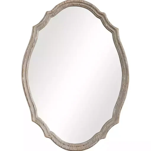 Natural Wood Distressed Curved Frame Mirror