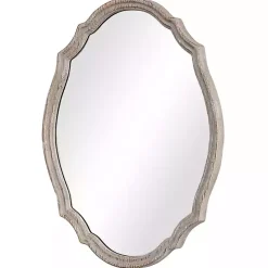 Natural Wood Distressed Curved Frame Mirror